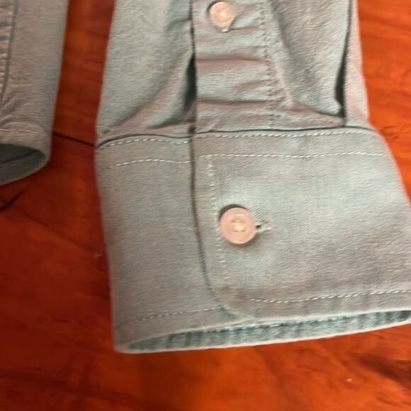 Small Old Navy teal green button down long sleeve pockets casual dress shirt top - Picture 8 of 10